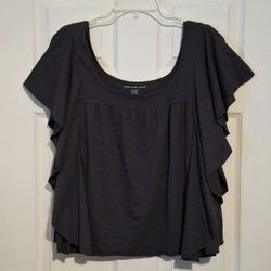 'American Eagle' AEO dark gunmetal gray, flutter sleeve, sleeveless top Sz. XL
