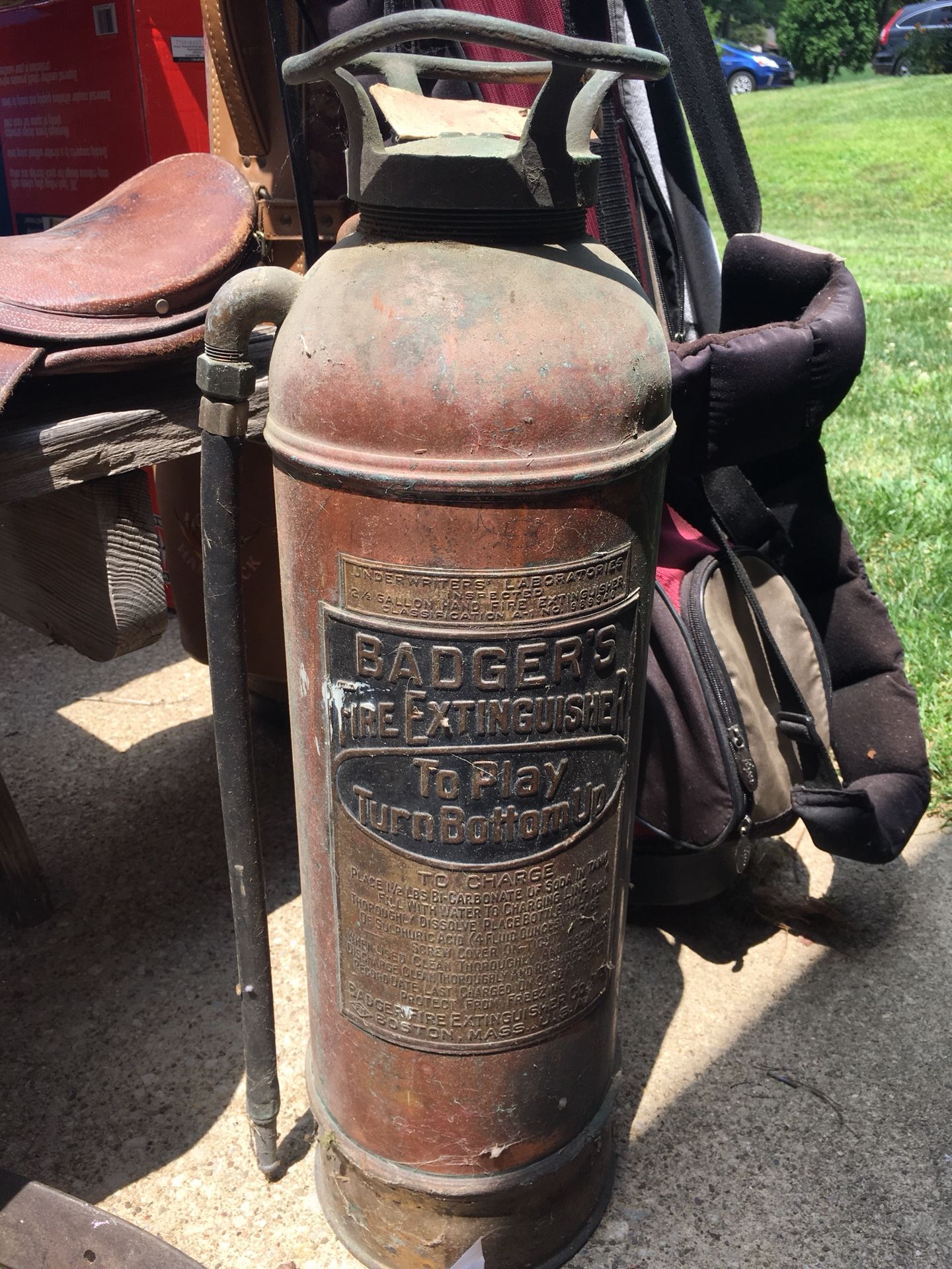 Vintage brass fire extinguisher