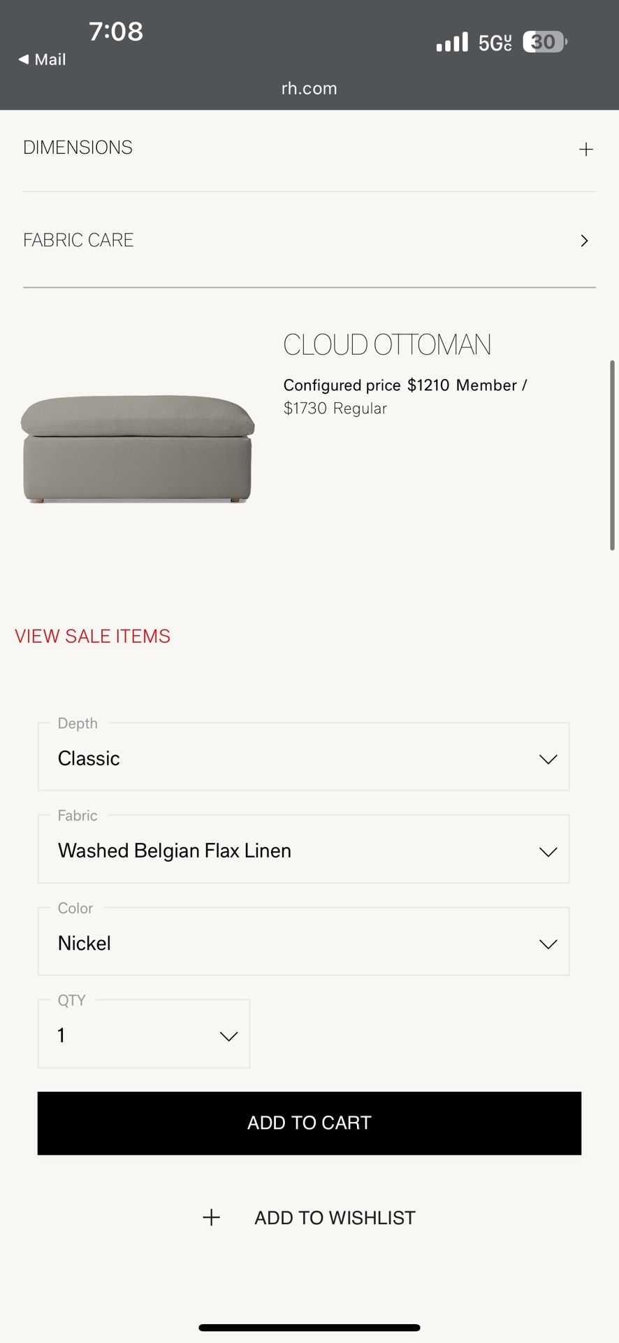 Restoration Hardware Cloud Ottoman