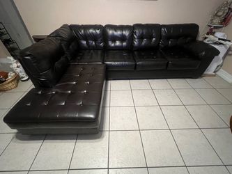 Dark Brown Leather Sectional Sofa with Chaise