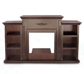 New Assembled Dark Brown Wood Electric Fireplace TV Stand