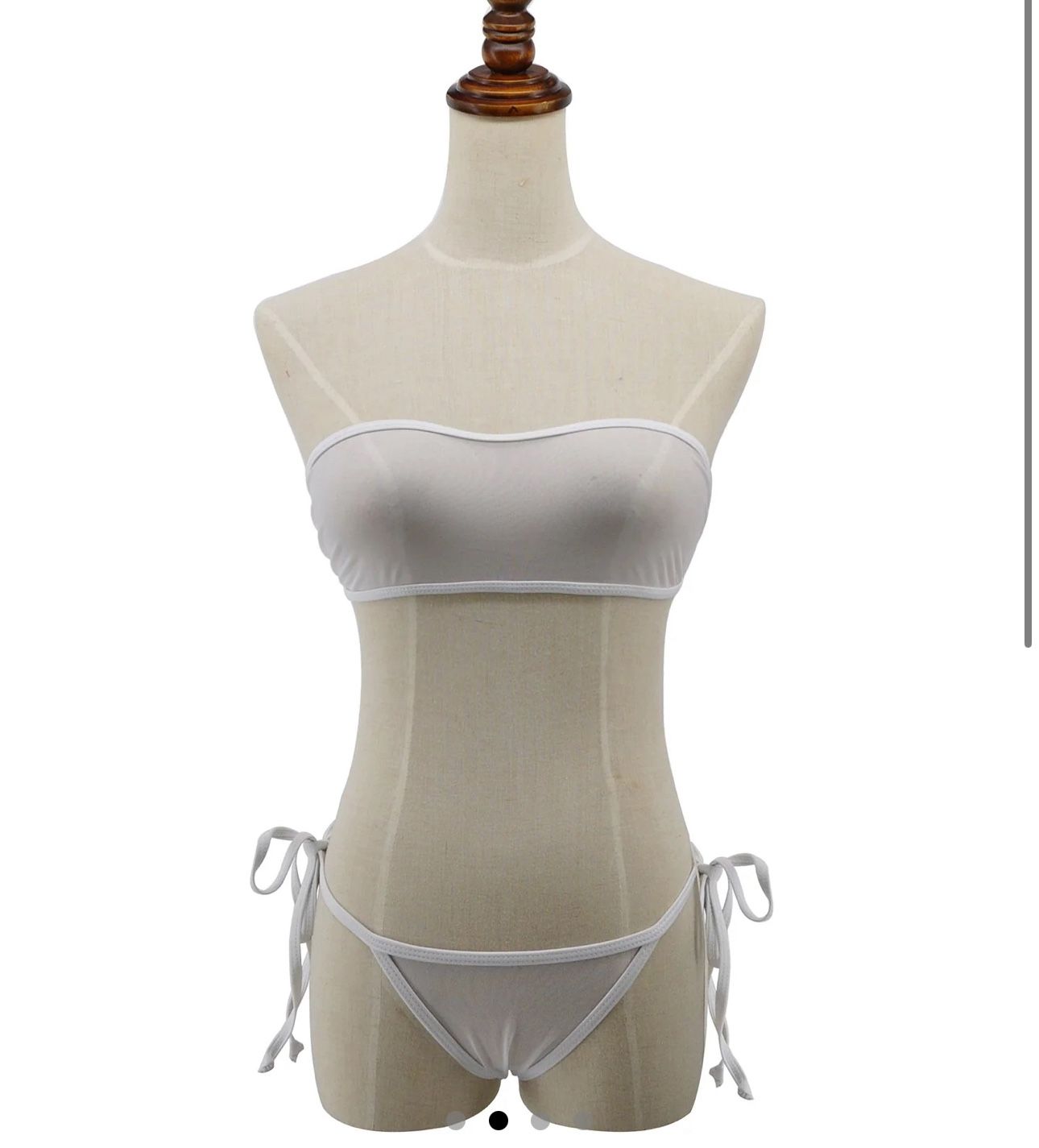 ONE SIZE WHITE SHERRYLO Sheer Micro Bikini Swimsuit Mini Brazilian Thong Bottom Extreme See Through Bikinis, Bandeau Top, Mesh Bathing Suit