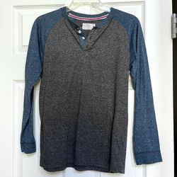 Free Planet Charcoal & Navy Long Sleeve Henley — Size 14/16 - NWOT