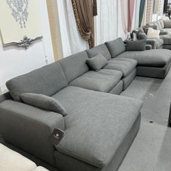 ELYZA SMOKE 4-PIECE DOUBLE CHAISE SECTIONAL