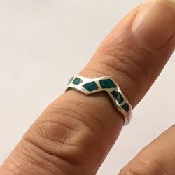 Sterling Silver Turquoise Inlay Ring Size 6.5