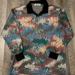 Vintage Patio Abstract Psychedelic Polo Shirt size Medium
