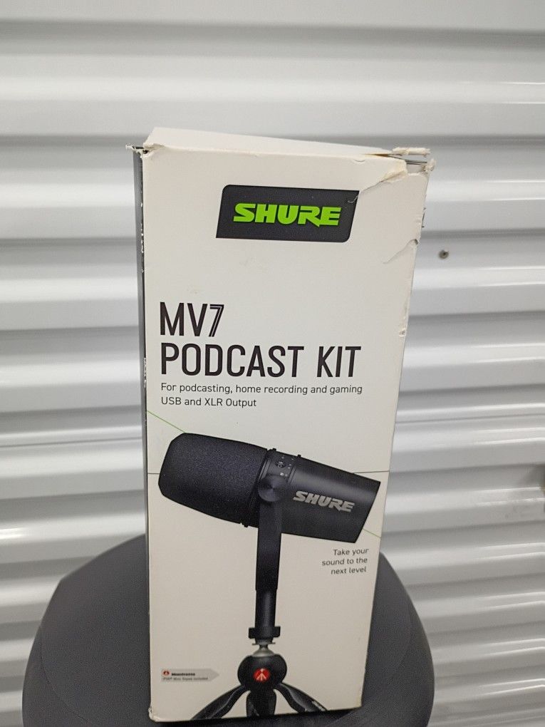 Shure MV7+ Podcast Dynamic Microphone with Stand – OBS Certified, Enhanced Audio, LED Panel, USB-C & XLR Outputs, Auto Level Mode, Digital Pop Filter 