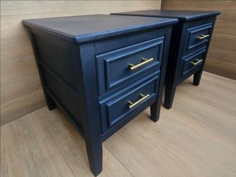 Modern Black Nightstands | Solid Wood | Set of 2 | Refinished