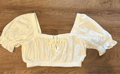 White Smocked Crop Top with Puff Sleeves
