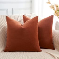 GriNeed Throw Pillow Covers Rust Set of 2 20x20 Inch Pillow Covers, Soft Velvet Fall Decorative Cases for Couch Sofa Bed, Home Boho Decor, Modern Farm