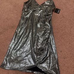 New small silver stretchy metallic short stretchy y2k nye dress party Coctail