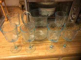Available 7pc Drink Set Blue Tint Read Description