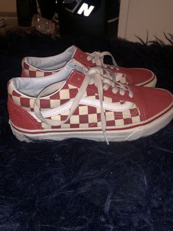Red checkered vans women 7.0