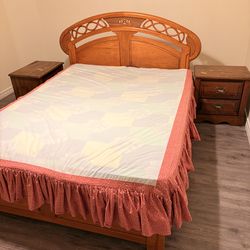 Queen Bed Set + Mattress + 2 Nightstands