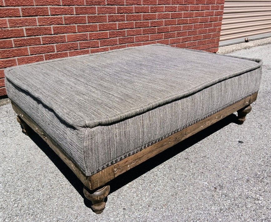 Large Contemporary Ottoman with Natural Wood Frame - 4 ft long - Well made!