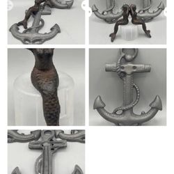2 ANCHORS Cast Iron & 2 MERMAIDS Decorative Decor 7.5”
