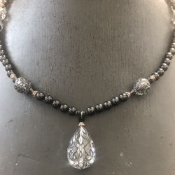 Beautiful Vintage Black Beaded Handmade Necklace-Sterling Silver Clasp-Hangs 12”