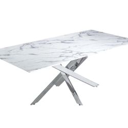 LARGE 72 Inch DINING TABLE - Silver & Marble