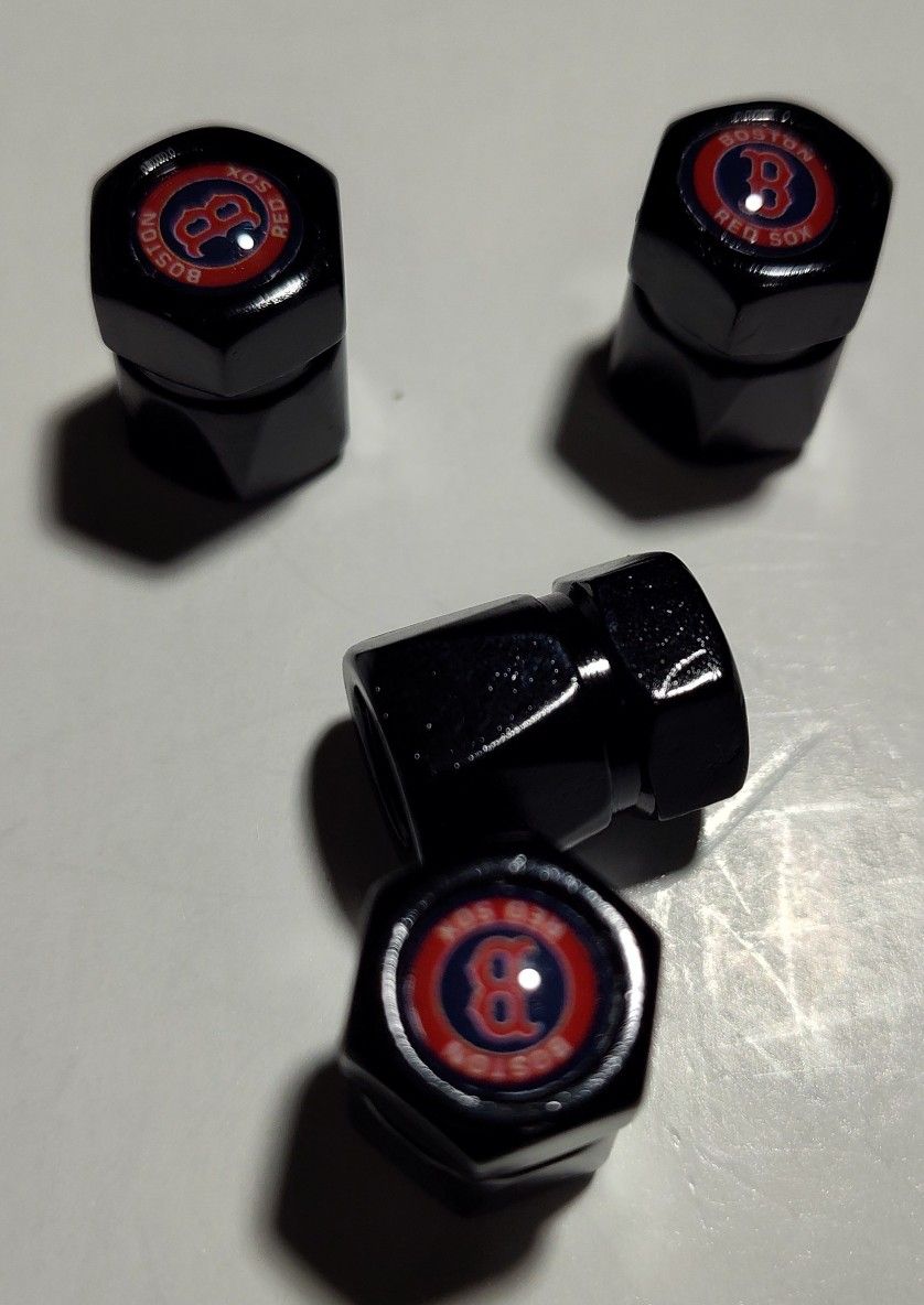 Set Of 4 New Boston Red Sox Wheel Tire Caps Air Valve Stem Cover