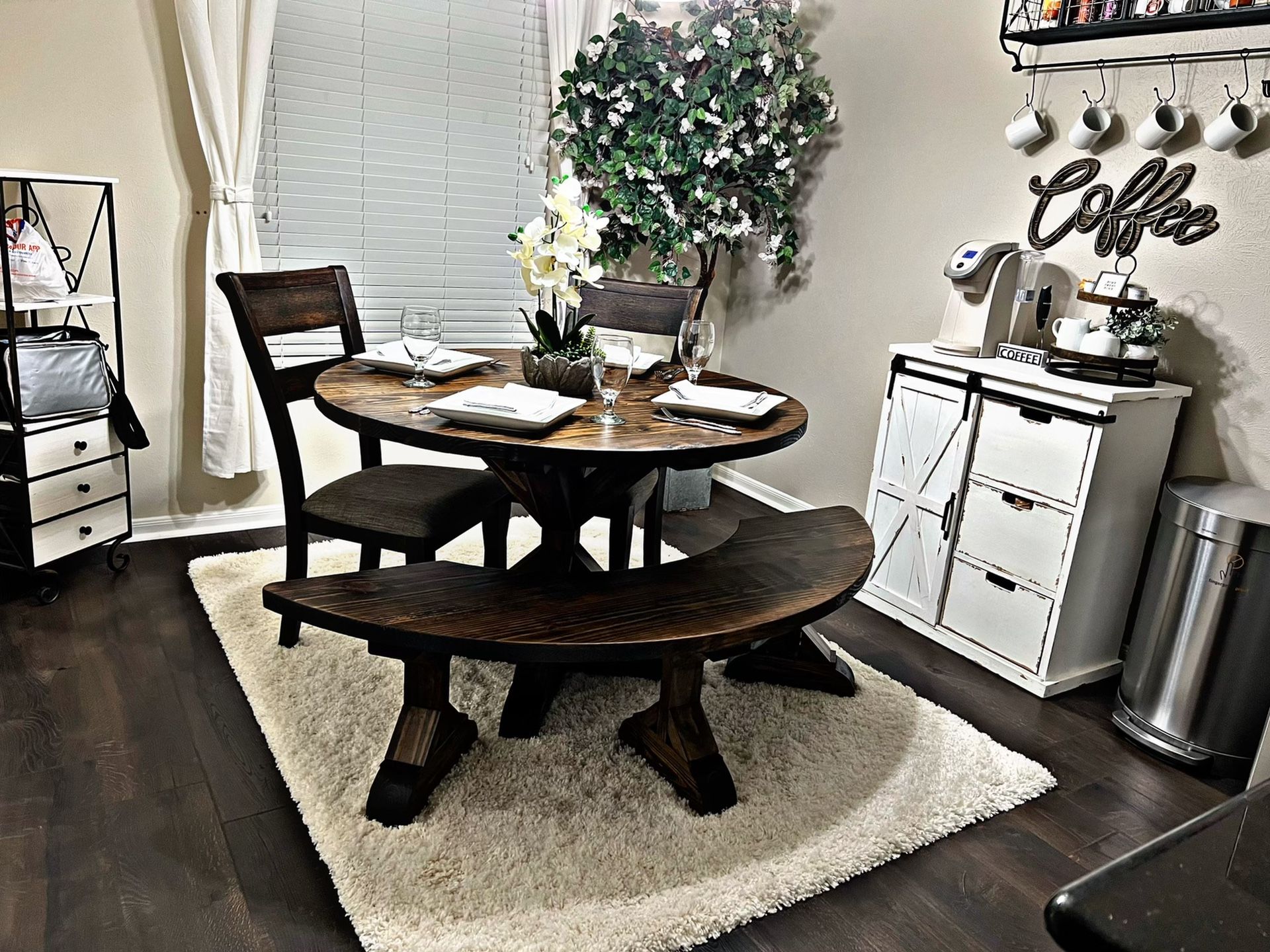 Custom Round Dining Table Modern Rustic Set Bench Restoration