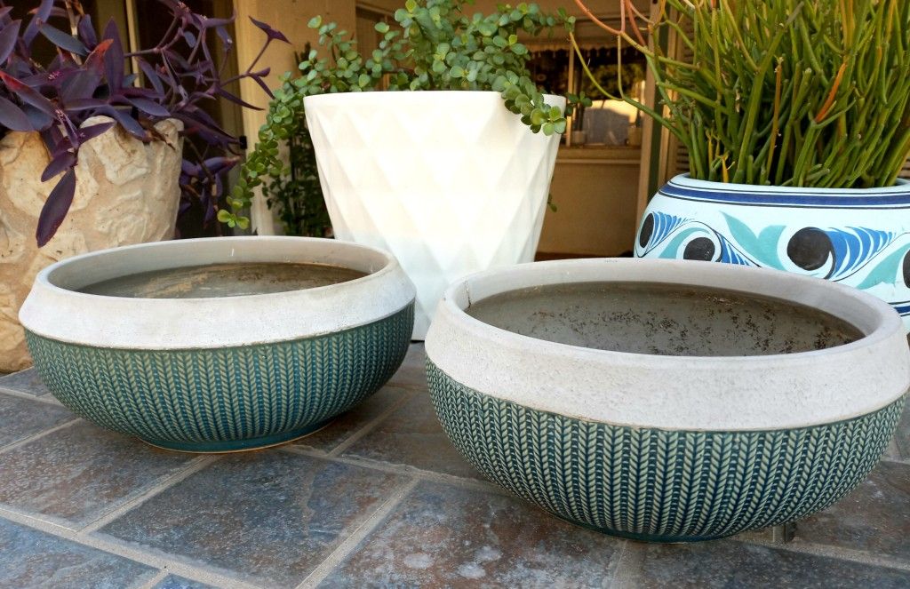 2 Teal Blue Ceramic Planters