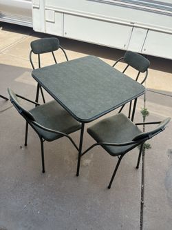 Vintage Folding Card Table Chairs 80s Cosco Hamilton Avocado Green MCM Mid Century