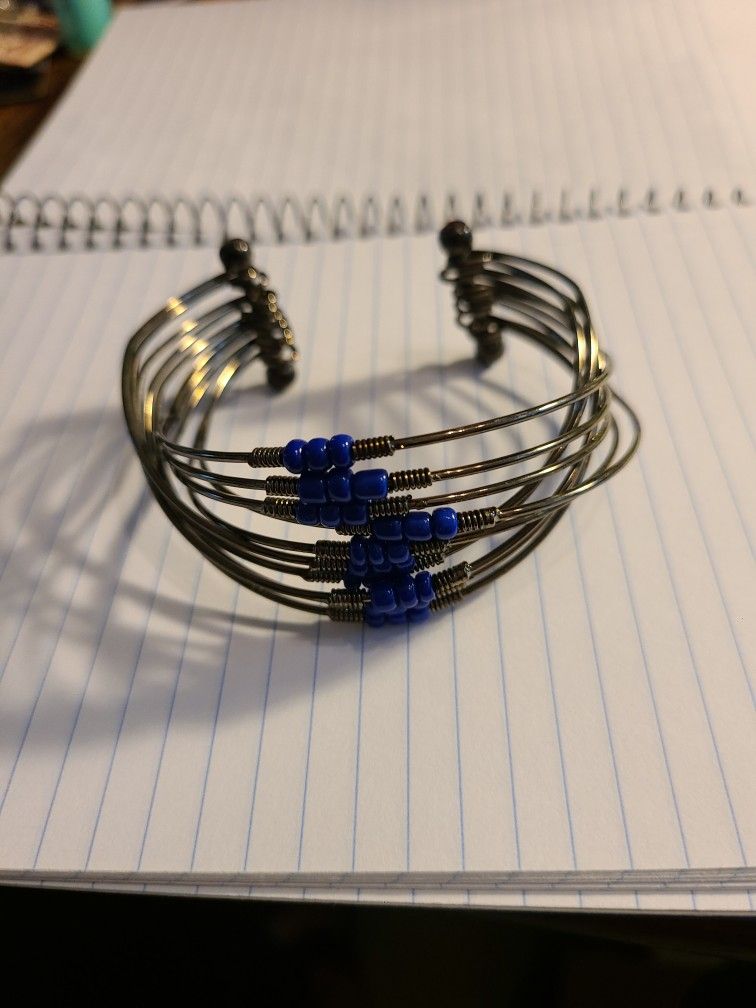 Blue Beaded Cuff Bracelet