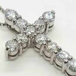 3Ct Round Cut VVS1/D MOISSANITE Diamond Cross Pendant 14K White Gold Over Silver 