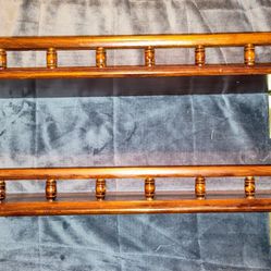 Set Of Vintage Hanging Wooden Wall Shelf With Decorative Plate edge & Front Rail 30"W  x 8"T x 7"D.