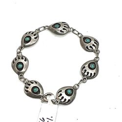 Sterling Turquoise Bear Paw Bracelet And Earrings