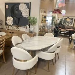 NEW ARRIVAL!!! 5 pc Contemporary White/ Matte Gold Dining Table Set!