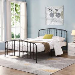 Black Metal Platform Bed Queen Size