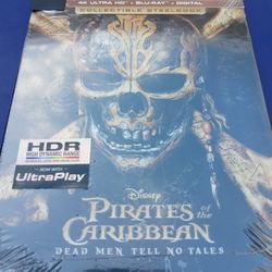 Pirates Of The Caribbean Dead Men Tell No Tales 4K Ultra HD + BluRay SteelBook Edition Brand New