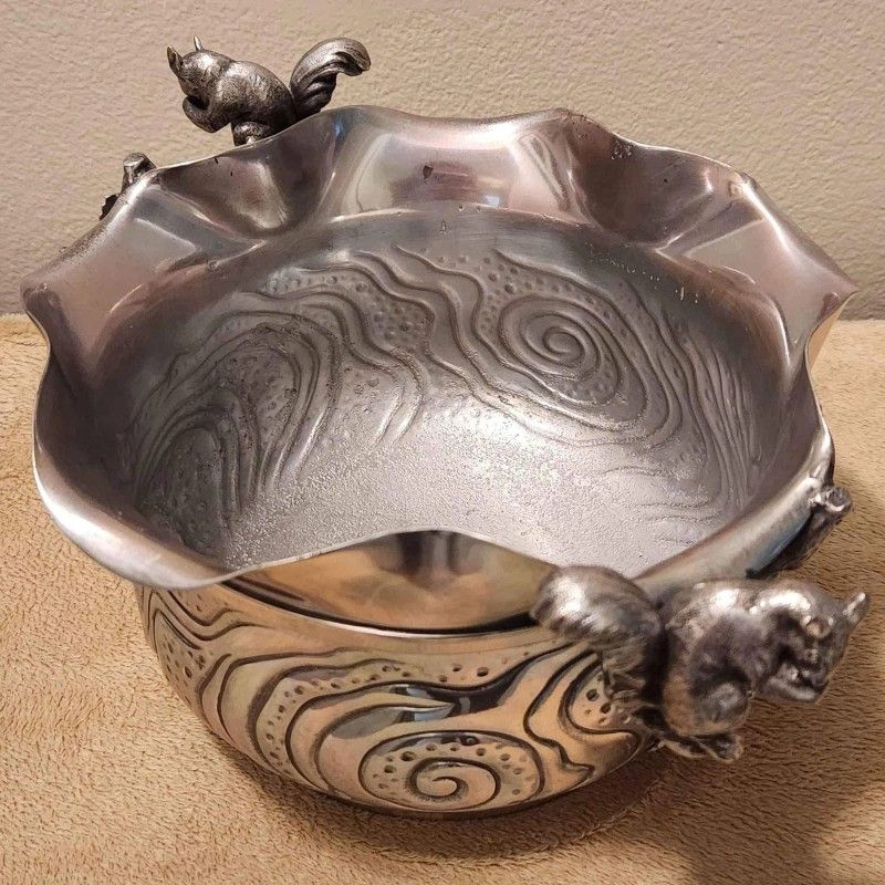 Antique Rogers Smith Art Nouveau Silver Plated Bowl Featuring Squirrels