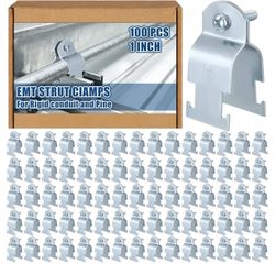 Landhoow 100 Pcs EMT Pipe Universal Strut Clamps Strut Channel Accessory Electro Galvanized Conduit Clamp with Bolt and Nut, Rigid Pipe Clamp, Clamp T