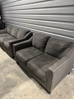 Gray Sofa & Loveseat Set – Nailhead Trim