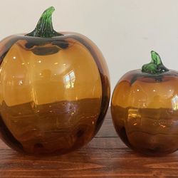 Blenko Style Glass Pumpkin Gourd Fall Autumn Hand-Blown Set Vintage