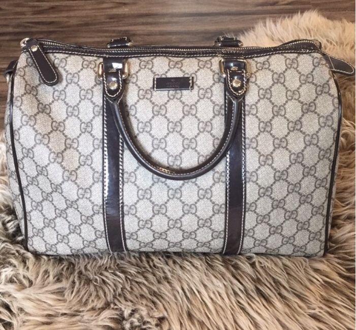 Gucci Beige Brown GG Boston Purse Satchel