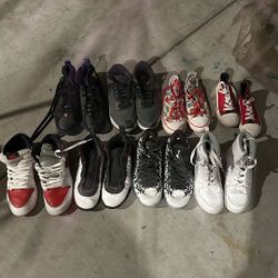 11y-6.5y  Used 3 Pairs Of Retros, 1 Converse, 2 Jordan Basketball Shoes , 1 Fubo And 1 49er Team Shoes. 