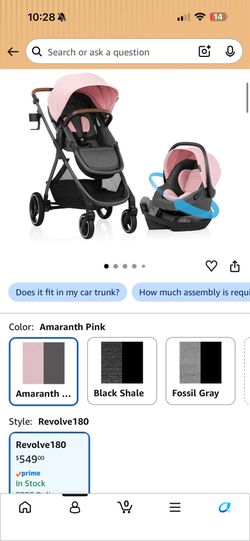 Amaranth Pink Evenflo Shyft Intuiti Travel System with revolve 180 LTEMax