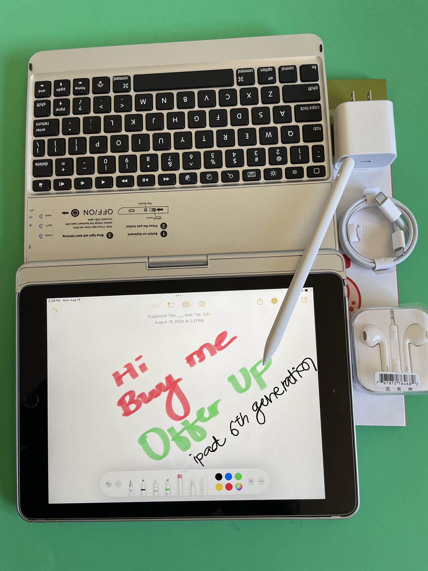 Apple IPad 6th Generation (9.7” Retina / Touch ID / IOS 17) 32GB with keyboard, pen & Accessories (128gb $239)