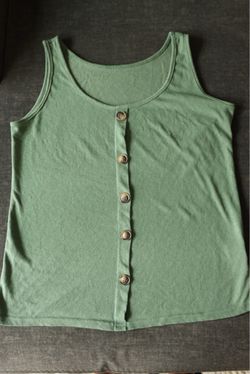 Green Button-Front Tank Top