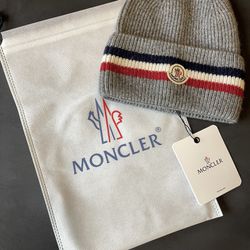 Wool Moncler Beanie (Grey, Brand New With Tags)