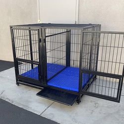 (NEW) $230 X-Large 49” Heavy Duty Folding Dog Cage 49x38x43” Double-Door Kennel w/ Divider