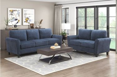 Brand new blue chenille sofa + loveseat 2PCs set