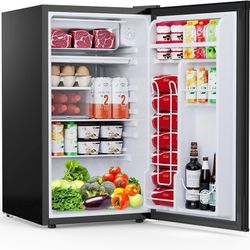 3.2 Cu.Ft Dorm Fridge with Freezer, Single Reversible Door Compact Refrigerator, Adjustable Thermostat, 2 Removable Shelves, Commercial Drink Fridge f