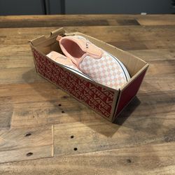 Peach Checkered Slip on Vans 