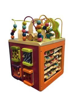 B. toys Wooden Activity Cube - Zany Zoo: Educational Play with Animals, Spinners, Bead Rollercoaster, Functional Doors