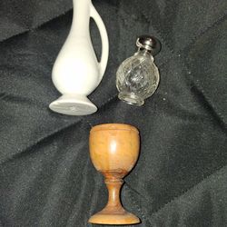 3-Piece Decorative Set - Clear Glass, Wood & Porcelain