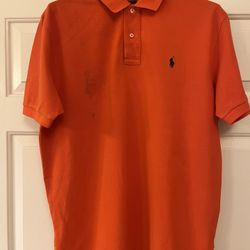 sz L orange polo Ralph Lauren shirt (stained)